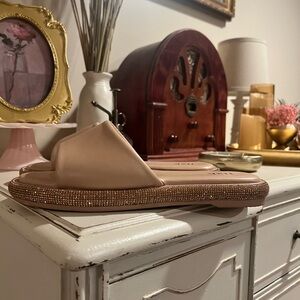 Chic Nude Slide Sandals with Rhinestone Trim